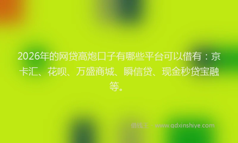 2026年的网贷高炮口子有哪些平台可以借有：京卡汇、花呗、万盛商城、瞬信贷、现金秒贷宝融等。