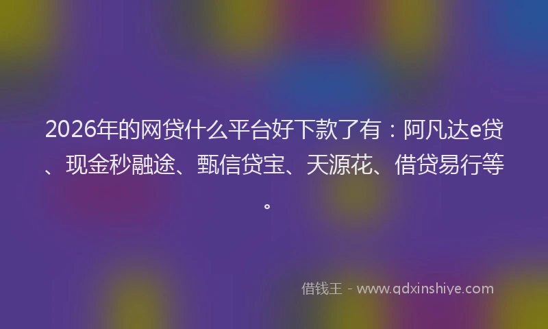 2026年的网贷什么平台好下款了有：阿凡达e贷、现金秒融途、甄信贷宝、天源花、借贷易行等。