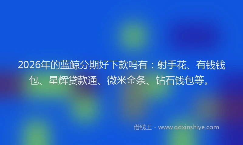 2026年的蓝鲸分期好下款吗有：射手花、有钱钱包、星辉贷款通、微米金条、钻石钱包等。
