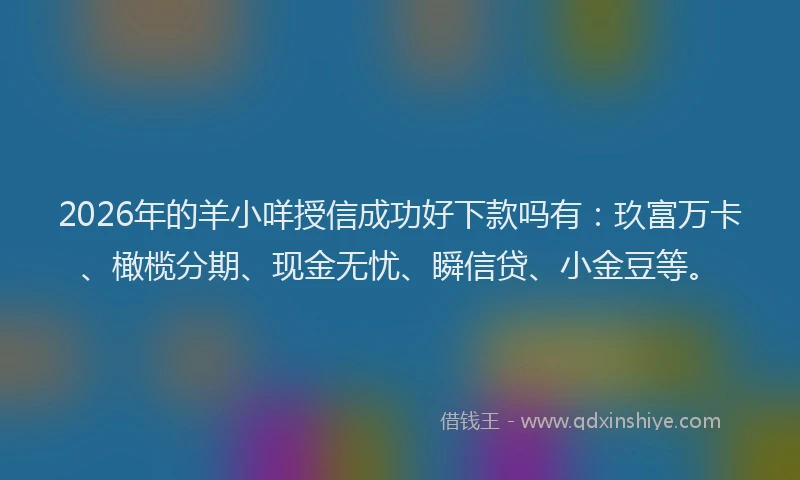 2026年的羊小咩授信成功好下款吗有：玖富万卡、橄榄分期、现金无忧、瞬信贷、小金豆等。