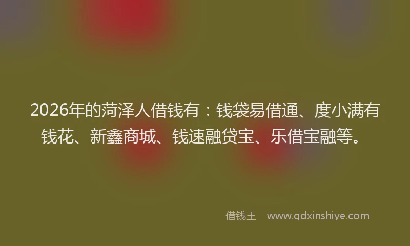 2026年的菏泽人借钱有：钱袋易借通、度小满有钱花、新鑫商城、钱速融贷宝、乐借宝融等。