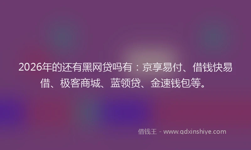 2026年的还有黑网贷吗有：京享易付、借钱快易借、极客商城、蓝领贷、金速钱包等。