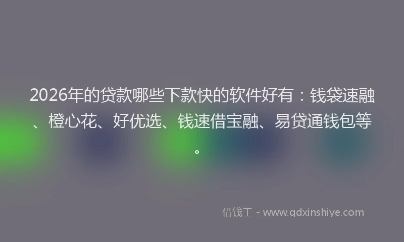 2026年的贷款哪些下款快的软件好有：钱袋速融、橙心花、好优选、钱速借宝融、易贷通钱包等。