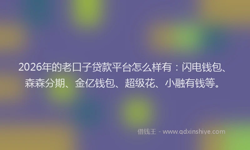 2026年的老口子贷款平台怎么样有：闪电钱包、森森分期、金亿钱包、超级花、小融有钱等。