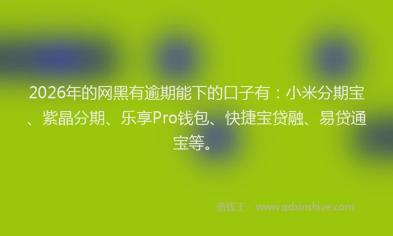 2026年的网黑有逾期能下的口子有：小米分期宝、紫晶分期、乐享Pro钱包、快捷宝贷融、易贷通宝等。