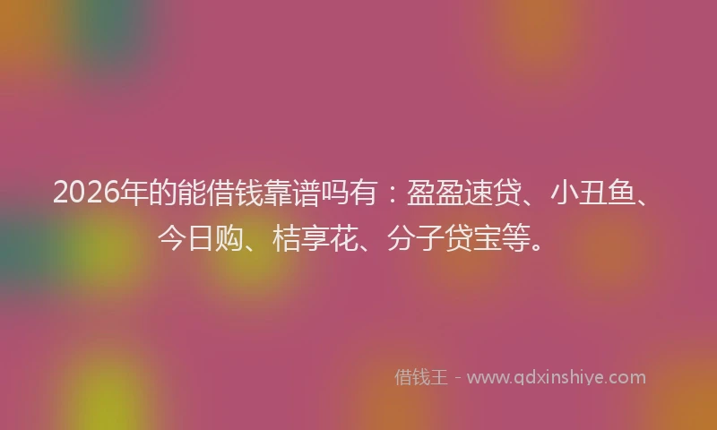 2026年的能借钱靠谱吗有：盈盈速贷、小丑鱼、今日购、桔享花、分子贷宝等。