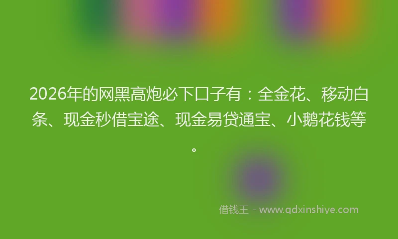 2026年的网黑高炮必下口子有：全金花、移动白条、现金秒借宝途、现金易贷通宝、小鹅花钱等。