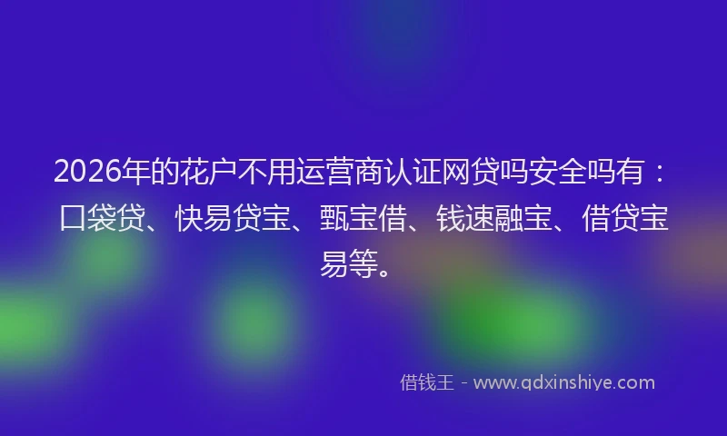 2026年的花户不用运营商认证网贷吗安全吗有：口袋贷、快易贷宝、甄宝借、钱速融宝、借贷宝易等。