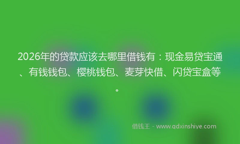 2026年的贷款应该去哪里借钱有：现金易贷宝通、有钱钱包、樱桃钱包、麦芽快借、闪贷宝盒等。