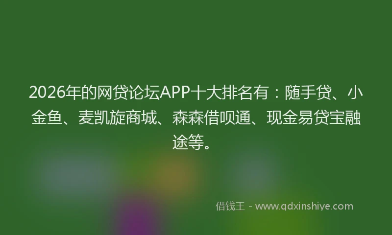 2026年的网贷论坛APP十大排名有：随手贷、小金鱼、麦凯旋商城、森森借呗通、现金易贷宝融途等。