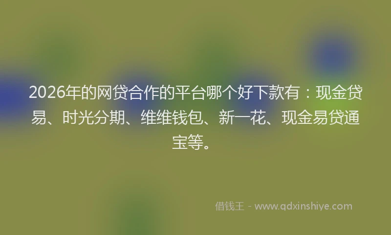 2026年的网贷合作的平台哪个好下款有：现金贷易、时光分期、维维钱包、新一花、现金易贷通宝等。