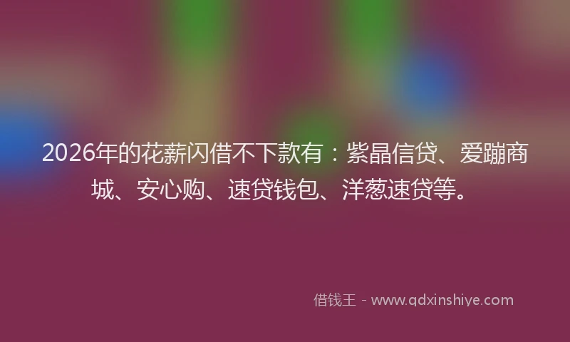 2026年的花薪闪借不下款有：紫晶信贷、爱蹦商城、安心购、速贷钱包、洋葱速贷等。