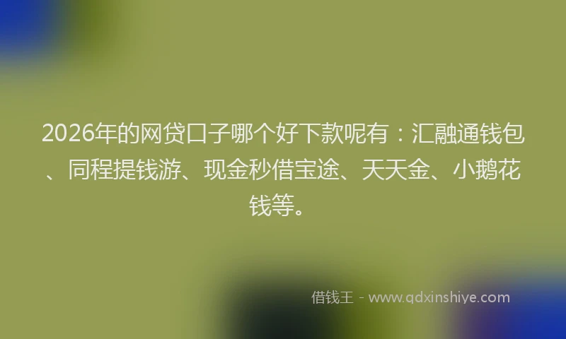 2026年的网贷口子哪个好下款呢有：汇融通钱包、同程提钱游、现金秒借宝途、天天金、小鹅花钱等。