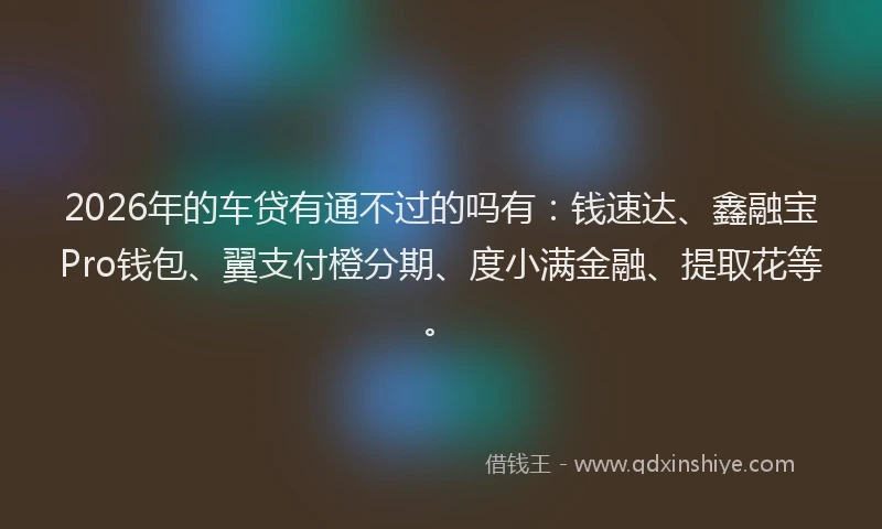 2026年的车贷有通不过的吗有：钱速达、鑫融宝Pro钱包、翼支付橙分期、度小满金融、提取花等。