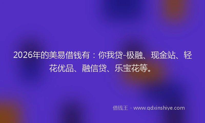 2026年的美易借钱有：你我贷-极融、现金站、轻花优品、融信贷、乐宝花等。