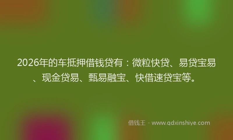 2026年的车抵押借钱贷有：微粒快贷、易贷宝易、现金贷易、甄易融宝、快借速贷宝等。