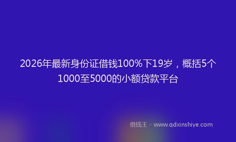2026年最新身份证借钱100%下19岁，概括5个1000至5000的小额贷款平台