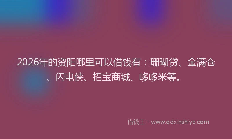 2026年的资阳哪里可以借钱有：珊瑚贷、金满仓、闪电侠、招宝商城、哆哆米等。