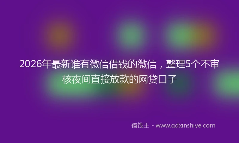 2026年最新谁有微信借钱的微信，整理5个不审核夜间直接放款的网贷口子