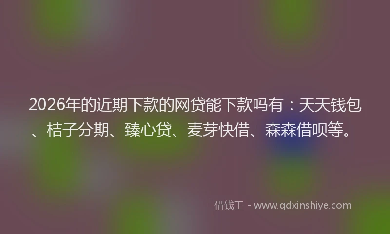 2026年的近期下款的网贷能下款吗有：天天钱包、桔子分期、臻心贷、麦芽快借、森森借呗等。