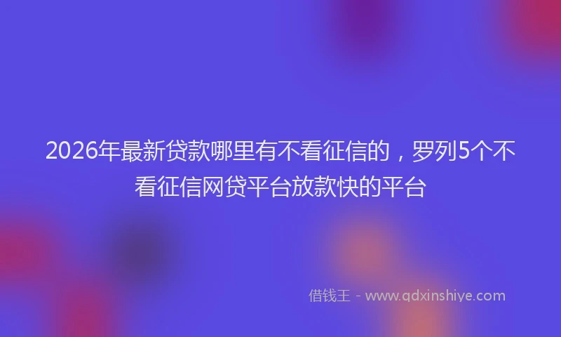 2026年最新贷款哪里有不看征信的，罗列5个不看征信网贷平台放款快的平台