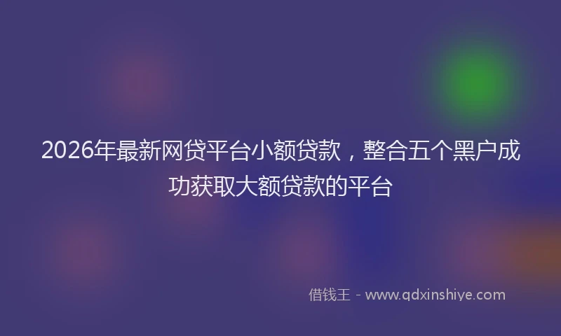 2026年最新网贷平台小额贷款，整合五个黑户成功获取大额贷款的平台