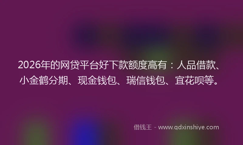 2026年的网贷平台好下款额度高有：人品借款、小金鹤分期、现金钱包、瑞信钱包、宜花呗等。