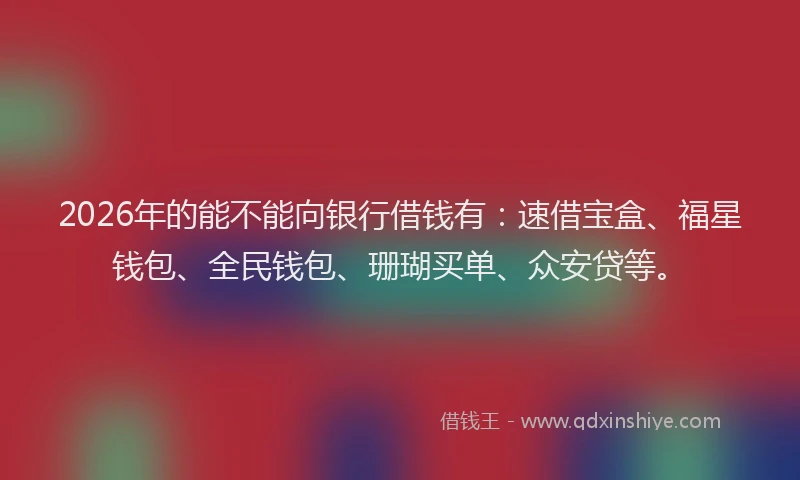 2026年的能不能向银行借钱有：速借宝盒、福星钱包、全民钱包、珊瑚买单、众安贷等。