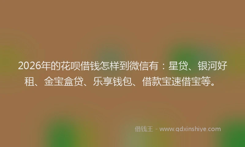 2026年的花呗借钱怎样到微信有：星贷、银河好租、金宝盒贷、乐享钱包、借款宝速借宝等。