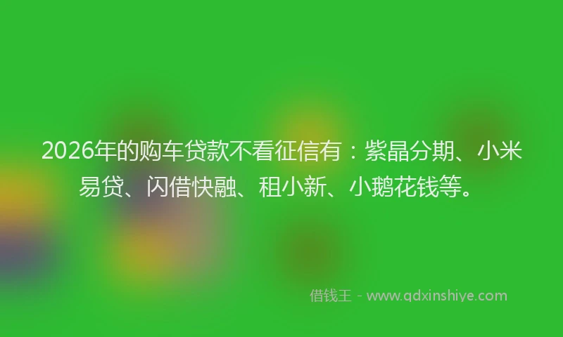 2026年的购车贷款不看征信有：紫晶分期、小米易贷、闪借快融、租小新、小鹅花钱等。
