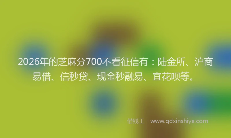 2026年的芝麻分700不看征信有：陆金所、沪商易借、信秒贷、现金秒融易、宜花呗等。