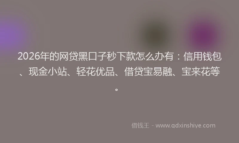 2026年的网贷黑口子秒下款怎么办有：信用钱包、现金小站、轻花优品、借贷宝易融、宝来花等。