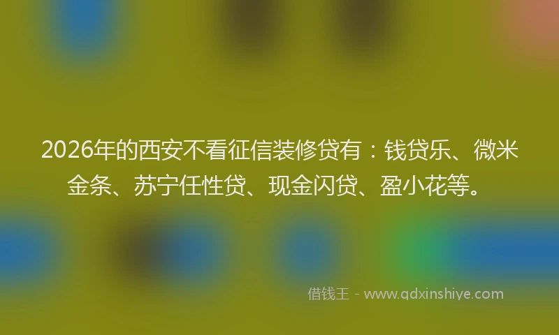 2026年的西安不看征信装修贷有：钱贷乐、微米金条、苏宁任性贷、现金闪贷、盈小花等。