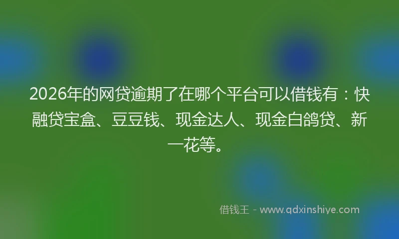 2026年的网贷逾期了在哪个平台可以借钱有：快融贷宝盒、豆豆钱、现金达人、现金白鸽贷、新一花等。