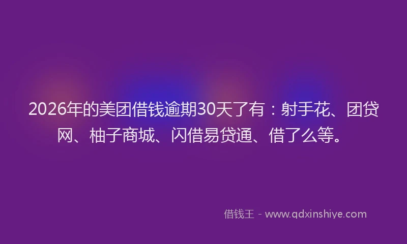 2026年的美团借钱逾期30天了有：射手花、团贷网、柚子商城、闪借易贷通、借了么等。
