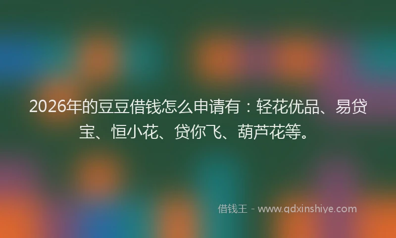 2026年的豆豆借钱怎么申请有：轻花优品、易贷宝、恒小花、贷你飞、葫芦花等。