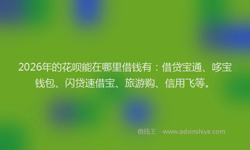 2026年的花呗能在哪里借钱有：借贷宝通、哆宝钱包、闪贷速借宝、旅游购、信用飞等。