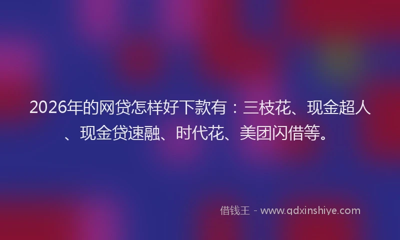 2026年的网贷怎样好下款有：三枝花、现金超人、现金贷速融、时代花、美团闪借等。
