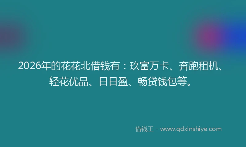 2026年的花花北借钱有：玖富万卡、奔跑租机、轻花优品、日日盈、畅贷钱包等。