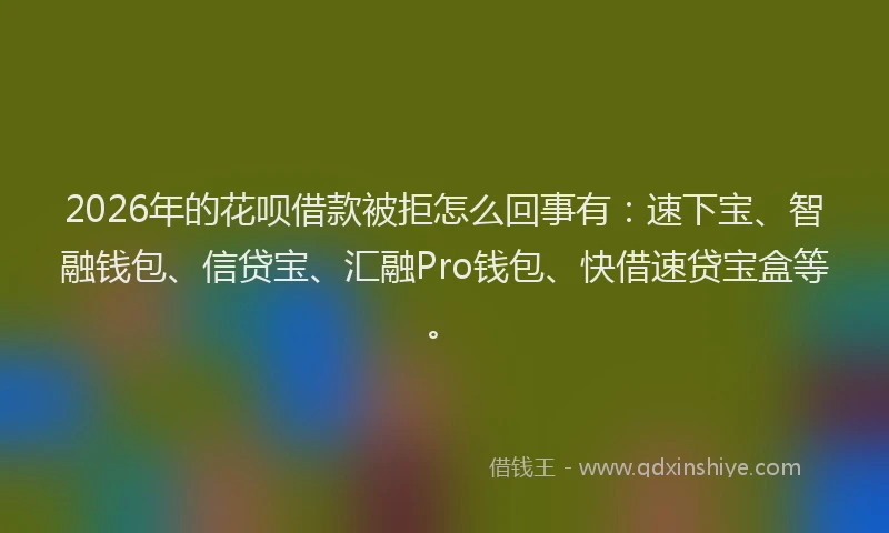 2026年的花呗借款被拒怎么回事有：速下宝、智融钱包、信贷宝、汇融Pro钱包、快借速贷宝盒等。