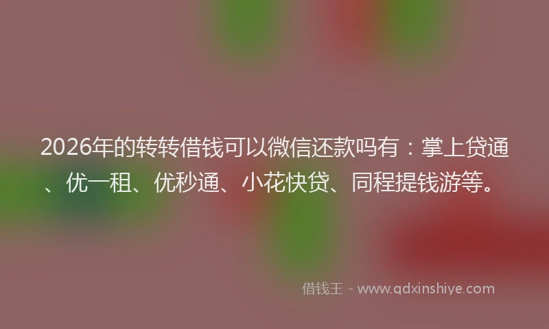 2026年的转转借钱可以微信还款吗有：掌上贷通、优一租、优秒通、小花快贷、同程提钱游等。