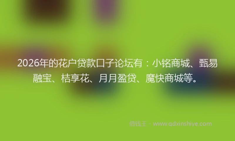 2026年的花户贷款口子论坛有：小铭商城、甄易融宝、桔享花、月月盈贷、魔快商城等。