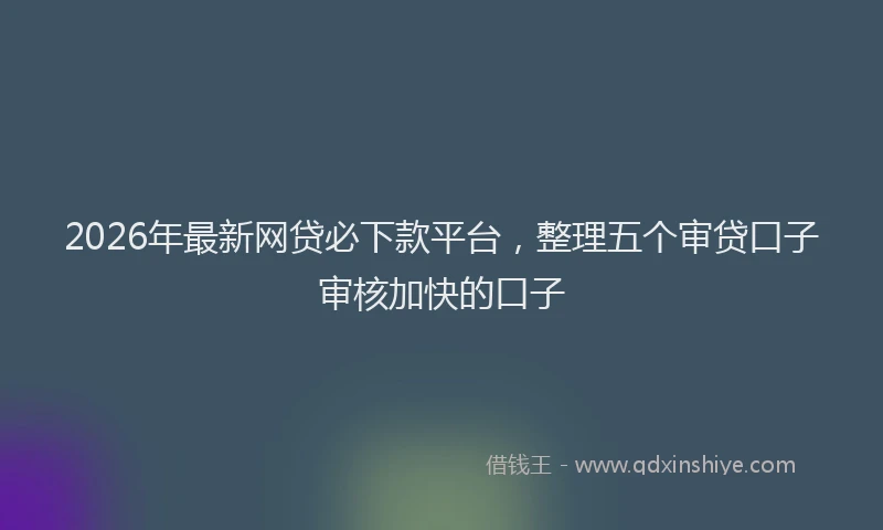 2026年最新网贷必下款平台，整理五个审贷口子审核加快的口子