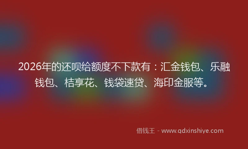 2026年的还呗给额度不下款有：汇金钱包、乐融钱包、桔享花、钱袋速贷、海印金服等。