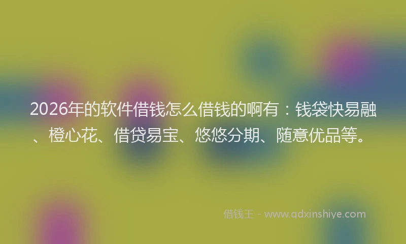 2026年的软件借钱怎么借钱的啊有：钱袋快易融、橙心花、借贷易宝、悠悠分期、随意优品等。