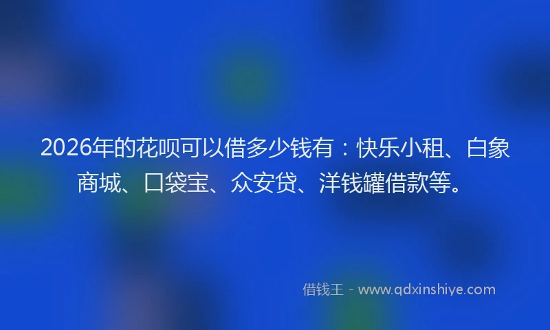 2026年的花呗可以借多少钱有：快乐小租、白象商城、口袋宝、众安贷、洋钱罐借款等。