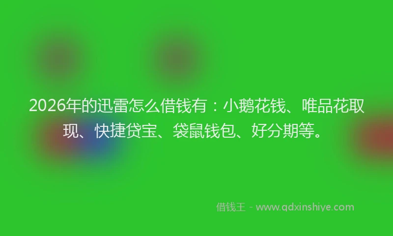 2026年的迅雷怎么借钱有：小鹅花钱、唯品花取现、快捷贷宝、袋鼠钱包、好分期等。