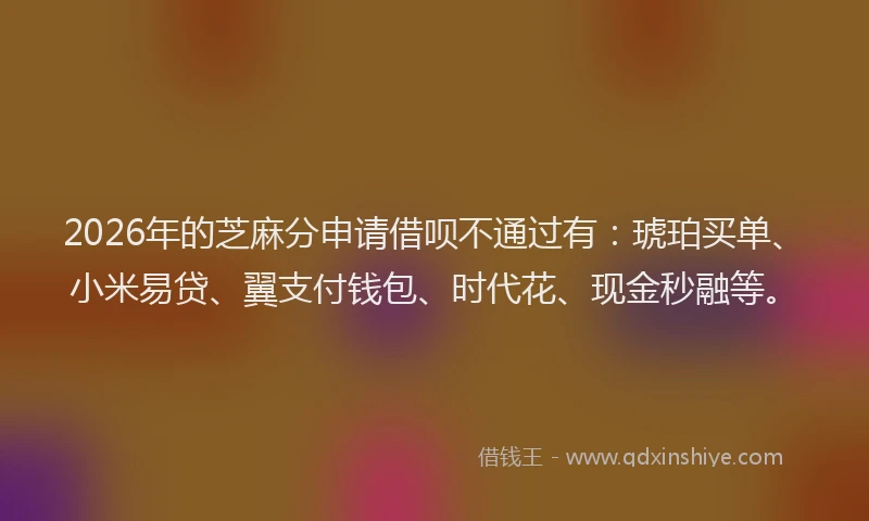 2026年的芝麻分申请借呗不通过有：琥珀买单、小米易贷、翼支付钱包、时代花、现金秒融等。