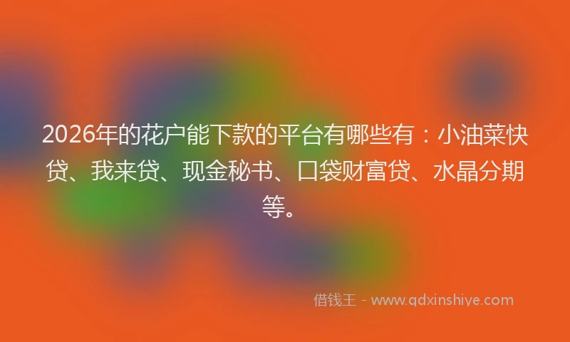 2026年的花户能下款的平台有哪些有：小油菜快贷、我来贷、现金秘书、口袋财富贷、水晶分期等。