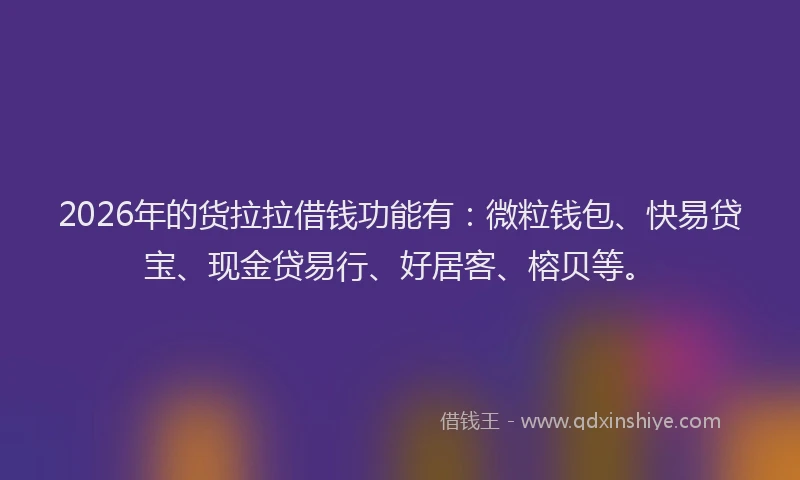 2026年的货拉拉借钱功能有：微粒钱包、快易贷宝、现金贷易行、好居客、榕贝等。